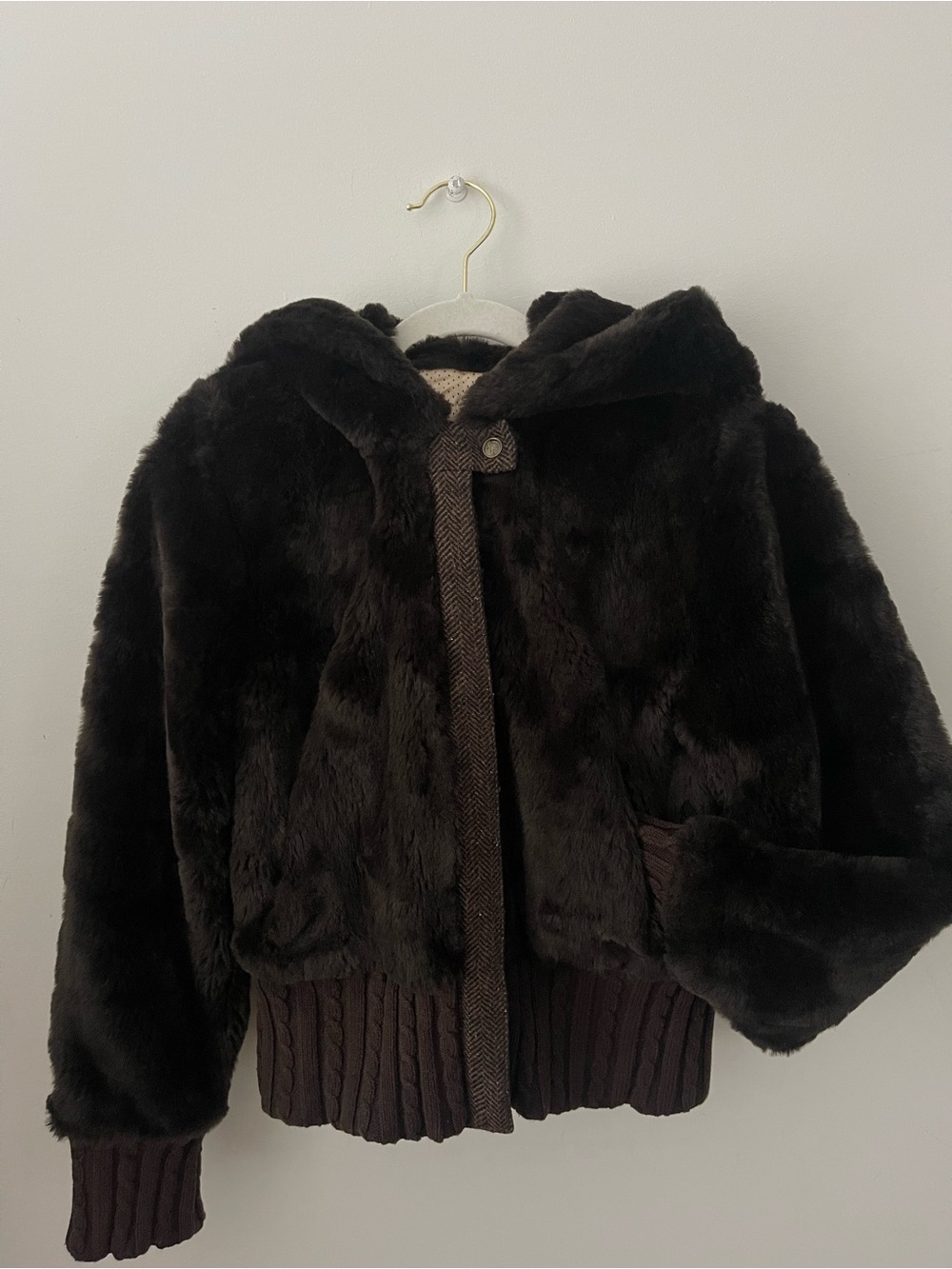 Juicy Couture Kids Faux Fur Hooded Jacket - Dark Brown